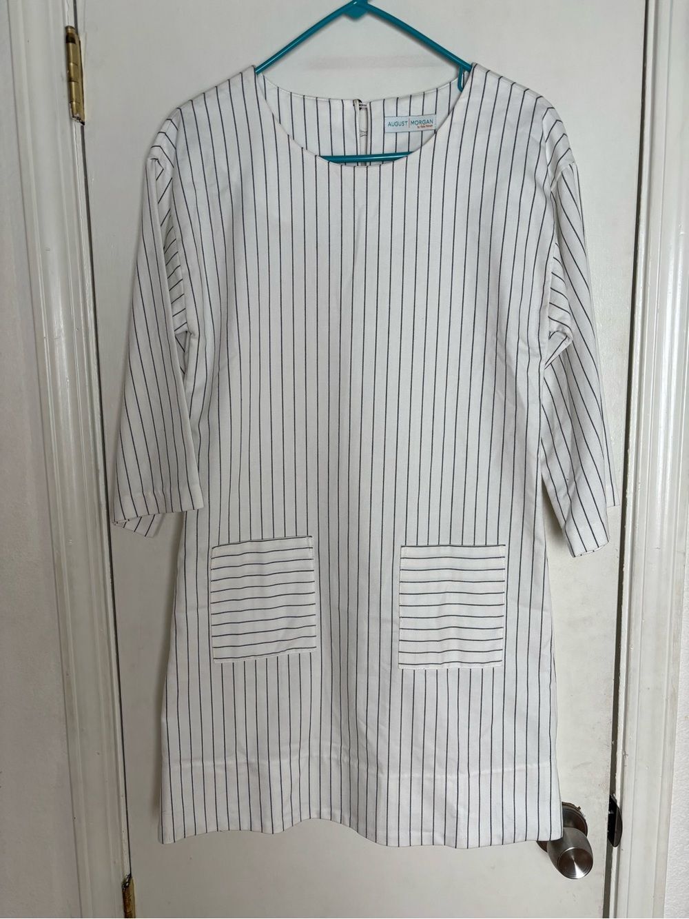 August Morgan Dress Size XS Wgute A-Line Cotton Striped Round Neck Mini Short